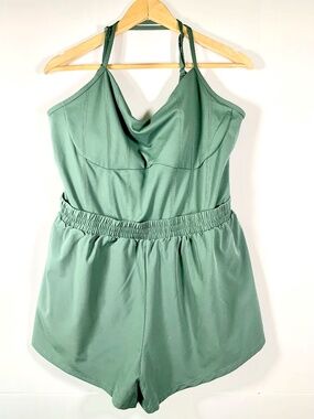 1X PINK Victoria’s Secret green Ultimate Runsie/romper shorts swimwear athletic